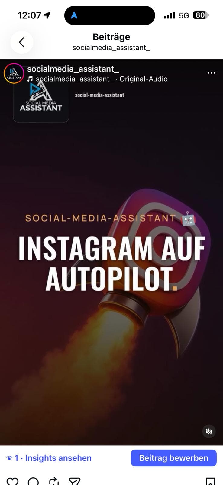 Automatisch erstelltes Instagram-Reel mit Musik und eingeblendetem Firmenlogo